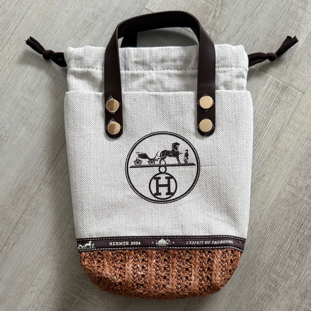 Upcycled Hermes GWP Mini Tote Bag in Cream and Brown